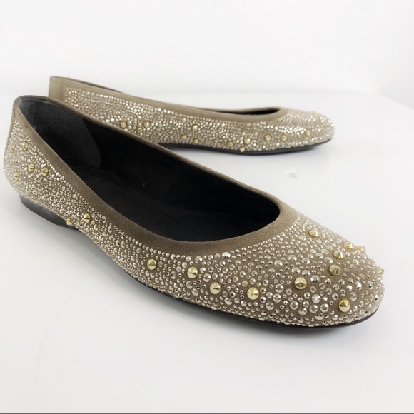 Stuart Weitzman gold studs tan embellished flats - Picture 4 of 7